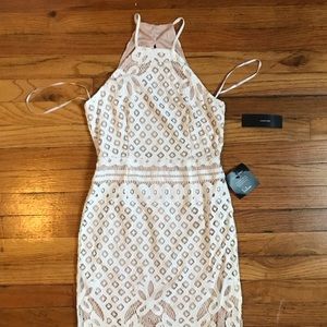 Open-back Lulu’s dress white overlay, nude lining